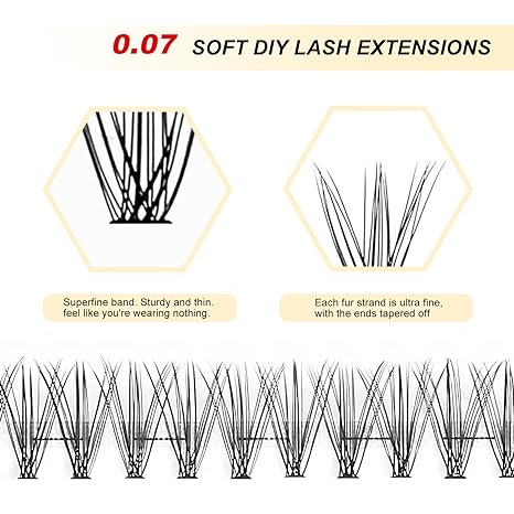 soft DIY Lashes 0.07mm 10 Roots 80 Clusters C Curl 14mm Individual False Eyelashes Natural Eyelash Extension at Home (10D-14mm-C Curl)